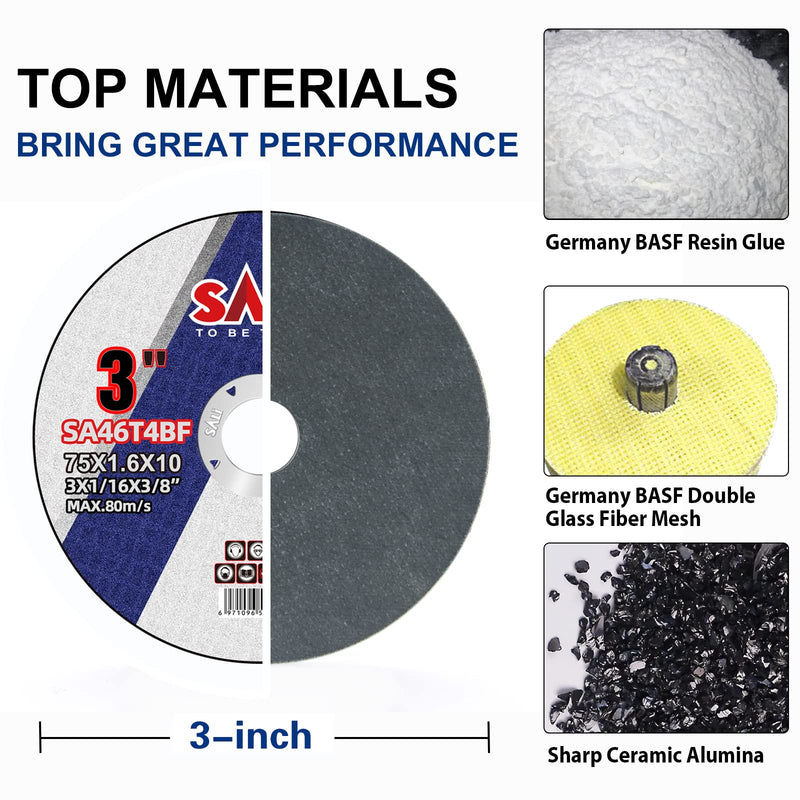 [Australia - AusPower] - SALI 25 Pack Cut Off Wheels 3 Inch General Purpose Metal Cutting Wheel for 3 in Angle Grinders and Die Grinders- Cutting Disc Aggressive Cutting 3" x 1/16" x 3/8" Operating Up to 25000 RPM and 80 M/S 