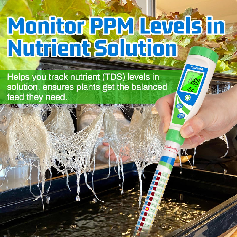 [Australia - AusPower] - UIUZMAR Digital Conductivity Tester (EC, ppm 500, ppm700, CF) PPM and EC Meter Truncheon Nutrient Meter with Light Indicator for Hydroponics Gardening, Hydroponics Growing Tent and Reservoir 