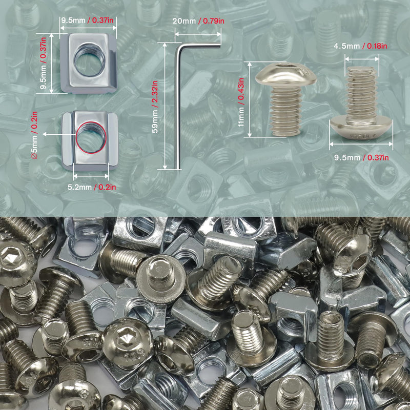 [Australia - AusPower] - 300Pcs Screws Nuts Kit for 2020 Series Corner Bracket Connector, 150Pcs M5 Nuts + 150Pcs M5 x 8mm Hex Socket Head Screws for Aluminum Profile Accessories 150 Sets Screws Nuts Kit 