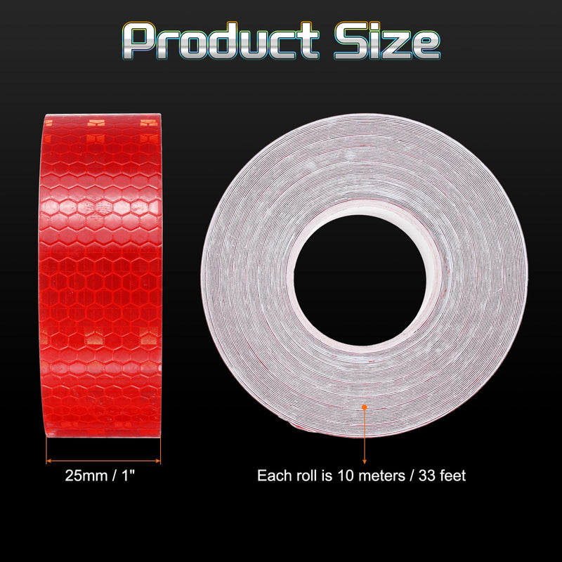 HARFINGTON 2 Rolls Reflective Tape 1" x33ft Adhesive Night Safety Warning Tapes Outdoor Bicycle Adhesive Reflector Stickers for Vehicles Trailers Trucks Bike Cars Signs, Red 1" x 33ft