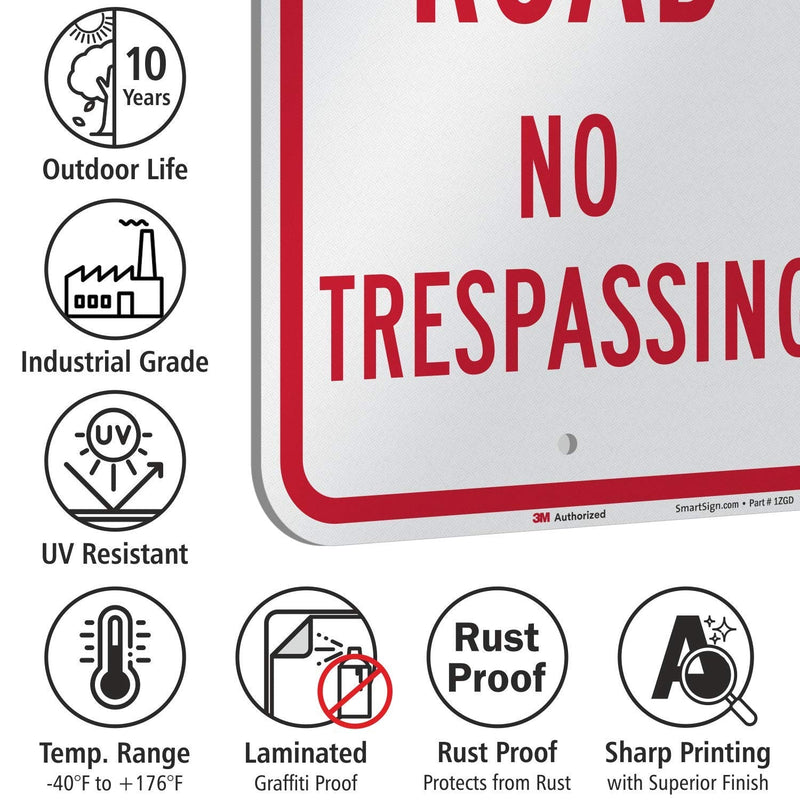 SmartSign 18 x 12 inch “Private Road - No Trespassing” Metal Sign, 63 mil Aluminum, 3M Laminated Engineer Grade Reflective Material, Red and White Red on White
