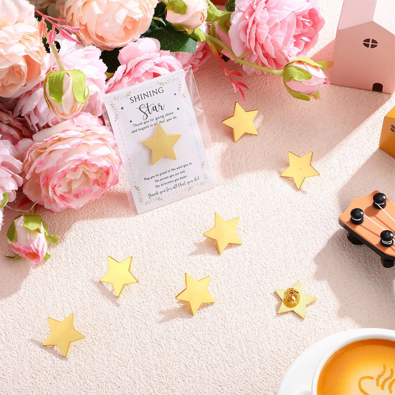 Golden Star Pins Gift Badge Lapel Pins with Inspirational Greeting Cards and Bag Thank You Gifts for Nurse Teacher Employee Team Volunteer 40