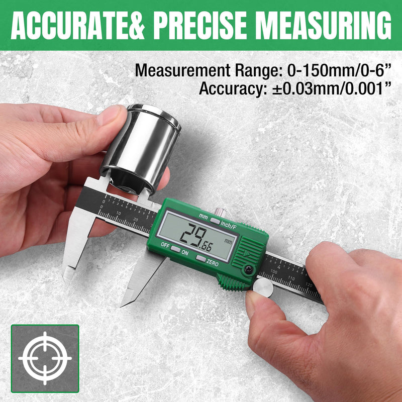 SK 6-Inch Digital Calipers, Vernier Caliper with Large LCD Screen, Caliper Measuring Tool with Auto-Off Feature, Inch/Millimeter/Fraction Conversion, ±0.001" Accuracy