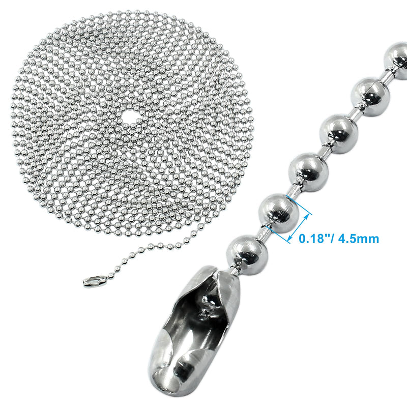[Australia - AusPower] - 197" Stainless Steel Ball Chain, 4.5mm Beaded Pull Chain Extension Dog Tag Chain with 10 Connectors for Window Blind Vertical Replacement, Silver 197 inch 