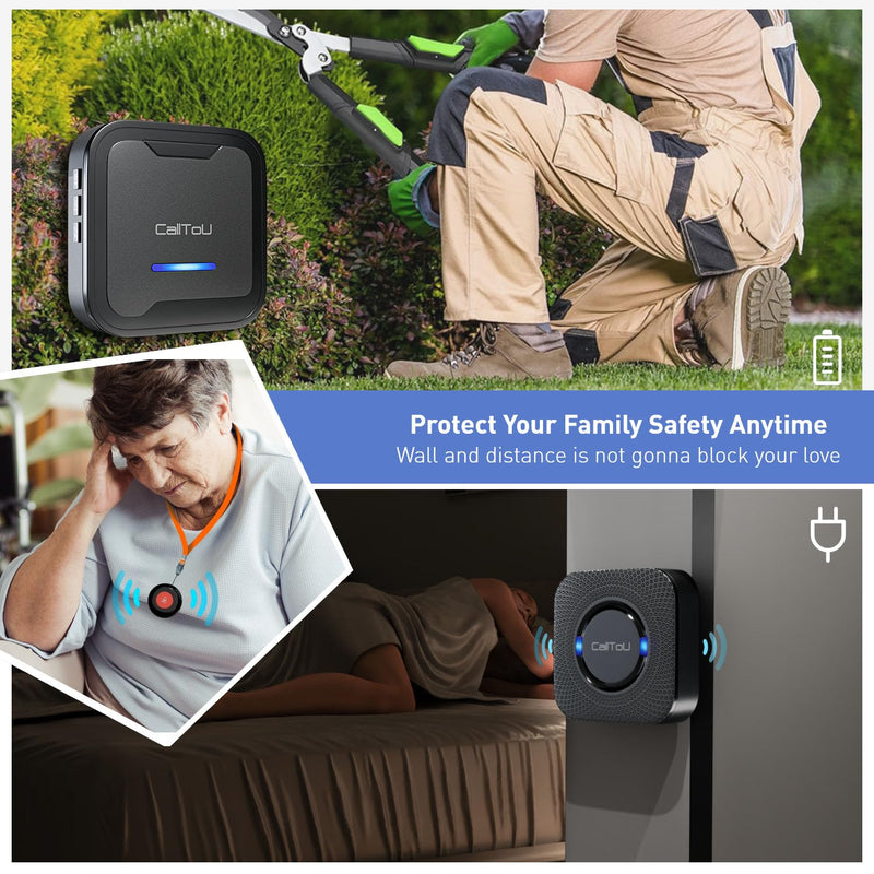 [Australia - AusPower] - CallToU Wireless Caregiver Pager Call Button Nurse Calling Alert System Call Bell Elderly Patient Disabled with 2 Transmitters 1 Plug-in Receiver 1 Battery Portable Receiver 2 Call Buttons & 2 Receivers 