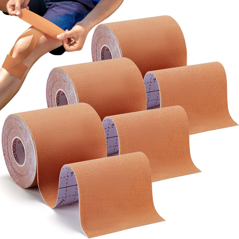 3 Pack Kinesiology Tape for Shoulder, Precision Width for Targeted Muscle Support, Waterproof Latex Free Cotton Elastic Athletic Tape for Pain Relief, Joint, Knee, Ankle - Beige 3in 5.5yd