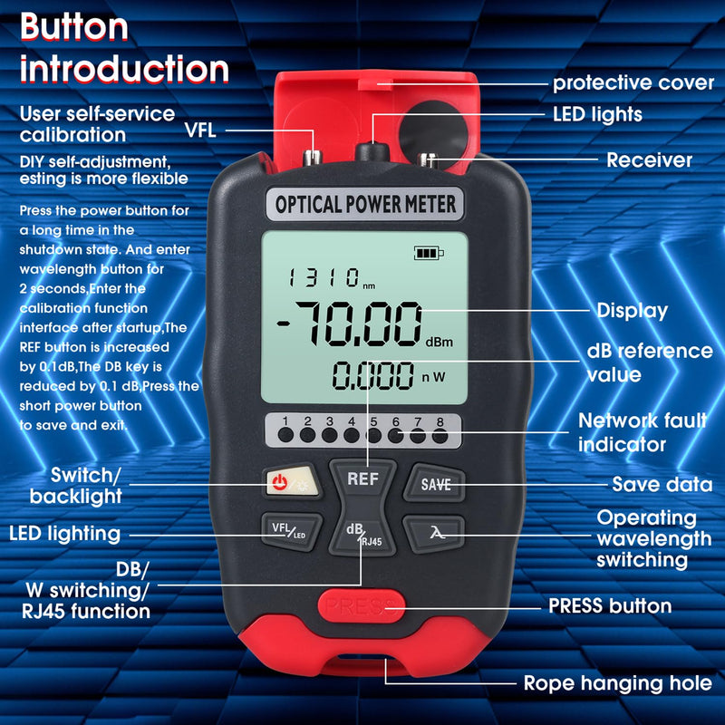 [Australia - AusPower] - 2PC Fiber Optic Tester Portable Fiber Light Meter Built-in 30Km Visual Fault Locator (OPM&VFL) Optical Power Meter with 2PC FC to LC Adapter 