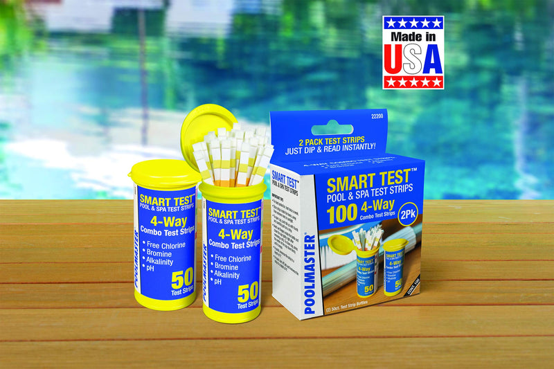[Australia - AusPower] - Poolmaster 4-Way Swimming Pool & Spa Test Strips, 100 Count Total, Easy-to-Read Results, Fast, Accurate Chlorine, Bromine, Alkalinity & pH Testing for Pools, Spas & Hot Tubs, Made in the USA 4 Way Test Strips 2 Pack 