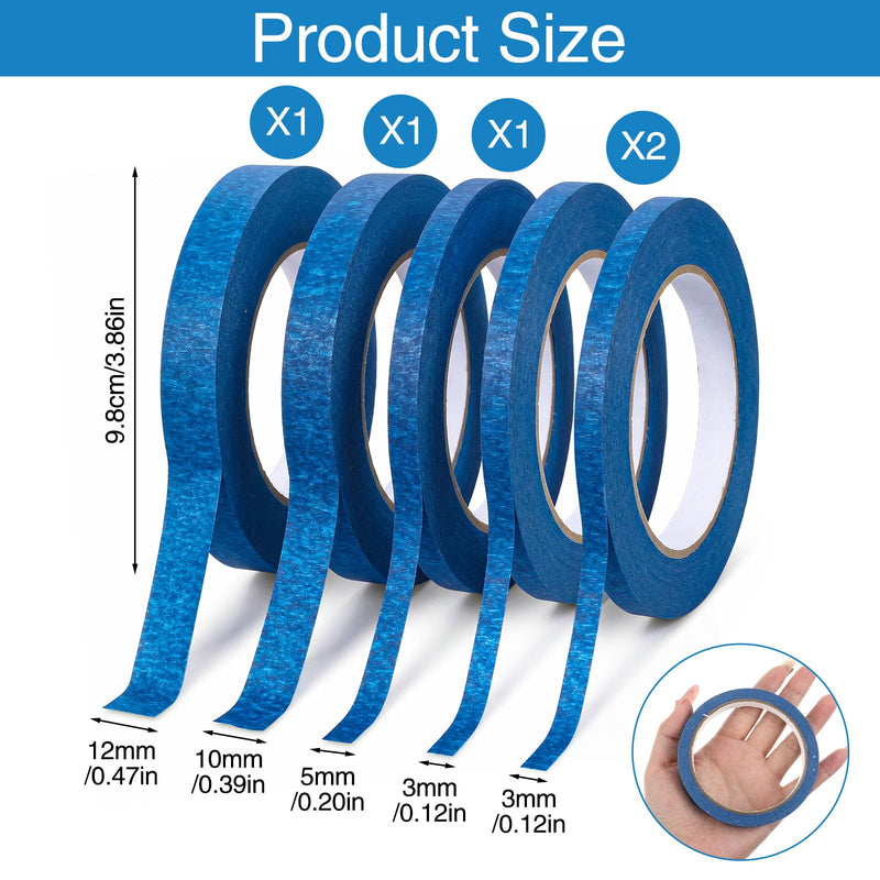Nogeqi 6 Roll Masking Tape, Pinstripe Tape 1/8" 1/5" 2/5" 1/2" Wide X 54 Yard,Thin Painters Tape Painting Automotive Masking Tape for DIY, Paint, Art Crafts