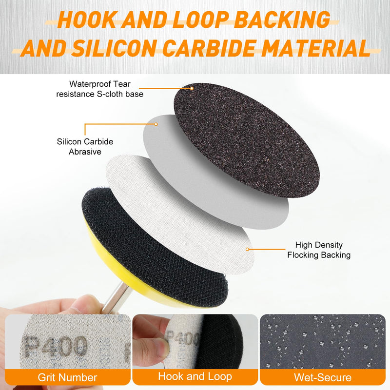 [Australia - AusPower] - Pack of 174 Polishing Attachments Cordless Screwdriver 75 mm Sanding Pads 60-10000 Grit Wet Sandpaper Polishing Pads Headlight Sanding Attachment for Drill, Sandpaper for Car, Metal, Wood, Colour 