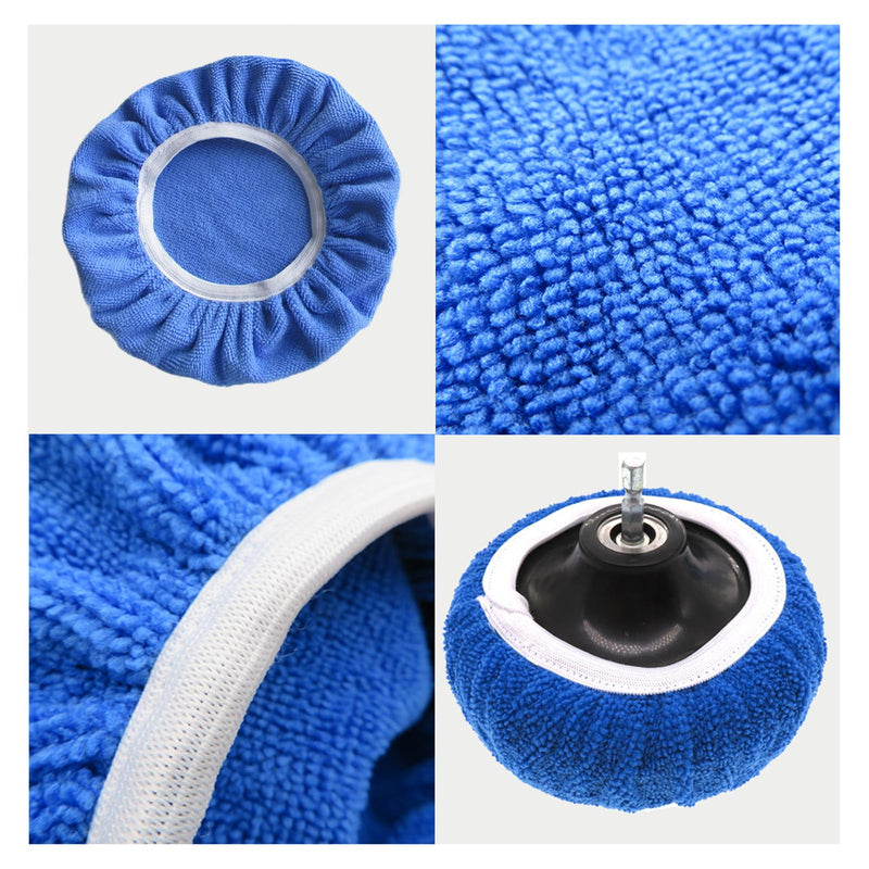 Pack of 8 Polishing Bonnet Car Bonnet Microfibre Reusable 230 mm - 250 mm | Car Polishing Hood Car Polishing Pad Polishing Cotton Bonnet for Car Polishing Machine, Blue and White