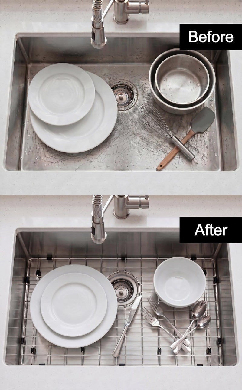 LQS Stainless Steel Sink Protectors, Kitchen Sinks Grid with Center Drain Hole for Single Bowl, Sink Protector, Kitchen Sinks Grate, Sink Bottom Grid (27 7/8" x 15 15/16") 27 7/8" x 15 15/16"