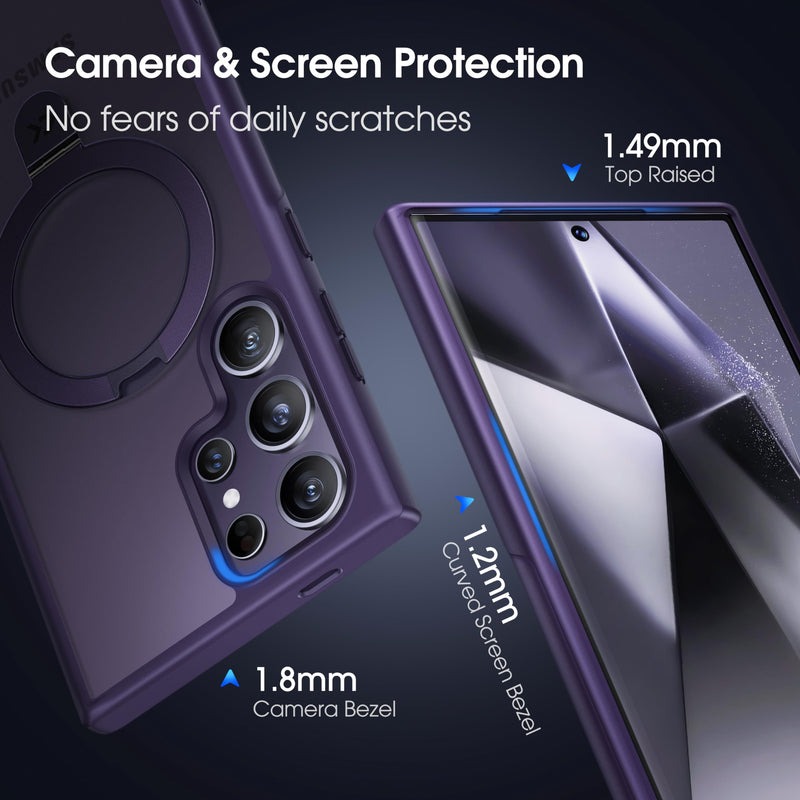 [Australia - AusPower] - CASEKOO Genuine Official Magnetic Ring Stand for Samsung Galaxy S24 Ultra Case [Military Drop Protection] [Compatible with MagSafe] Matte Translucent Slim S24 Ultra Case 6.8'' 2024, Purple Samsung Galaxy S24 Ultra With S Pen 
