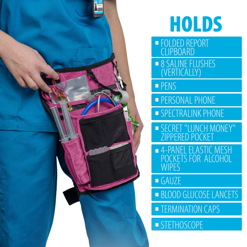 Nursing Tools Nurse Waist Bag Organizer with Elastic Leg Band – Multi Pocket Nursing Pack for Stethoscope, Tape & Scissors – Medical Storage for Students & Professionals (Precision Pink) Hibiscus Pink