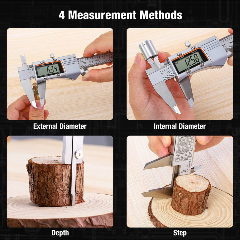 [Australia - AusPower] - Digital Caliper 6 inch 150mm Micrometer Caliper All Stainless Steel Electronic Diameter Measuring Tool with Large LCD Screen for Household/Jewelers/DIY 