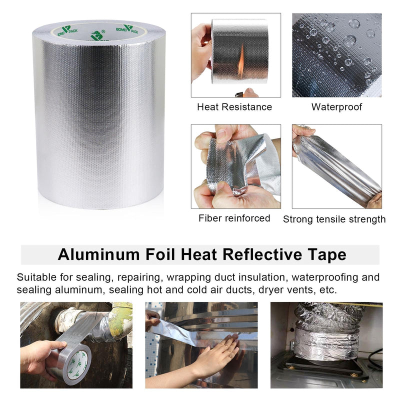 BOMEI PACK Adhesive Aluminum Foil Heat Shield Tape 1 Pack 6inch x 66ft,Barrier Fiberglass Thermal Insulation Reflective Material High Temp Protectionn 6in*66ft