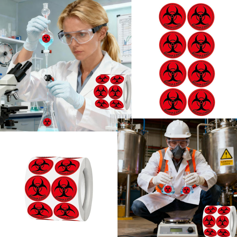 300 Pcs Biohazard Stickers Sign Biohazard Warning Hazard Labels - 1 Inch Use Universal Biohazard Symbol Sticker Decals Warning Biological Hazard Labels for Labs, Hospitals and Industrial 1inch