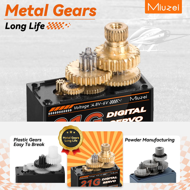 [Australia - AusPower] - Miuzei 21G Micro Servo Motor Metal Geared Mini Digital Servo Kit with 25T Horn for 1/14 1/16 RC Car Robot Helicopte (4) 4 