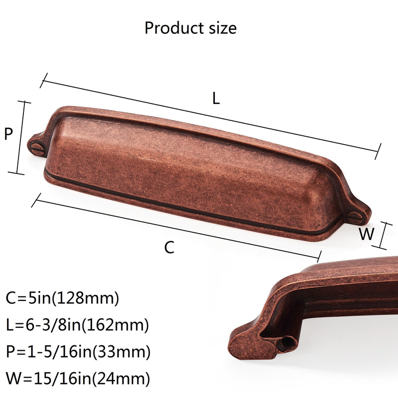 6 Pack 5 inch (128mm) Antique Copper Cabinet Cup Pulls Aged Gold Drawer Pulls Kitchen Hardware Vintage Brass Cabinet Handles Drawer Handles Knobs Bin Cup Pull. 5 inch (128 mm) Hole center 6 Pack
