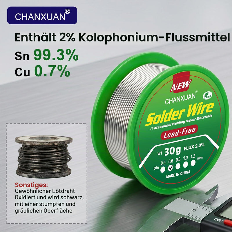 Lead Free Solder 0.6 mm, Sn99.3% Cu0.7%, 30 g Solder with Flux | Soldering wire with rosin core, for electric soldering repair and DIY
