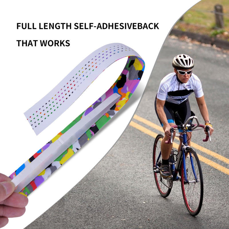 Road Bike Handlebar Tape, Silicone Surface Non-Slip Bicycle Bar Tape, Shock Absorbing Drop Bar Wrap, White Confetti Stitch Pattern, 2 Rolls White Rainbow Set of 2