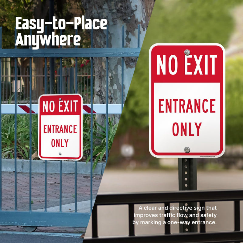 SmartSign No Exit Entrance Only Sign - 2-Pack, 12" x 18", 80 mil Thick Aluminum Composite (ACM), Pre-Drilled Holes, Red and White, Made in USA