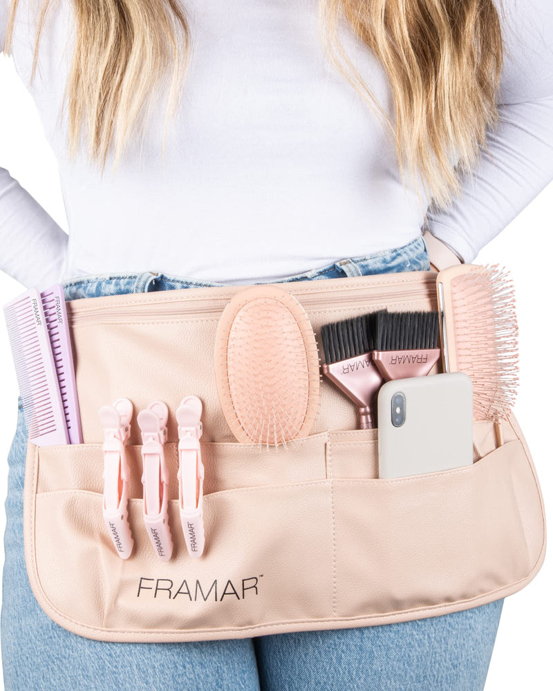 FRAMAR Hipster Salon Belt – Hairstylist Waist Belts, Salon Aprons for Hair Stylist, Hair Apron Stylist Holster, Makeup Brush Belt Professional, Makeup Waist, Shears Pouch Neutral