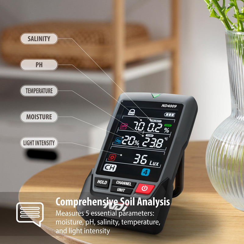 [Australia - AusPower] - NDI Multifunctional Soil Meter,up to 5 Probe with Wireless Transmission,pH, Salinity, Temperature,Light Intensity with Acoustic Wave Growth Assistance, for Gardening, Landscaping, and Soil Testing 