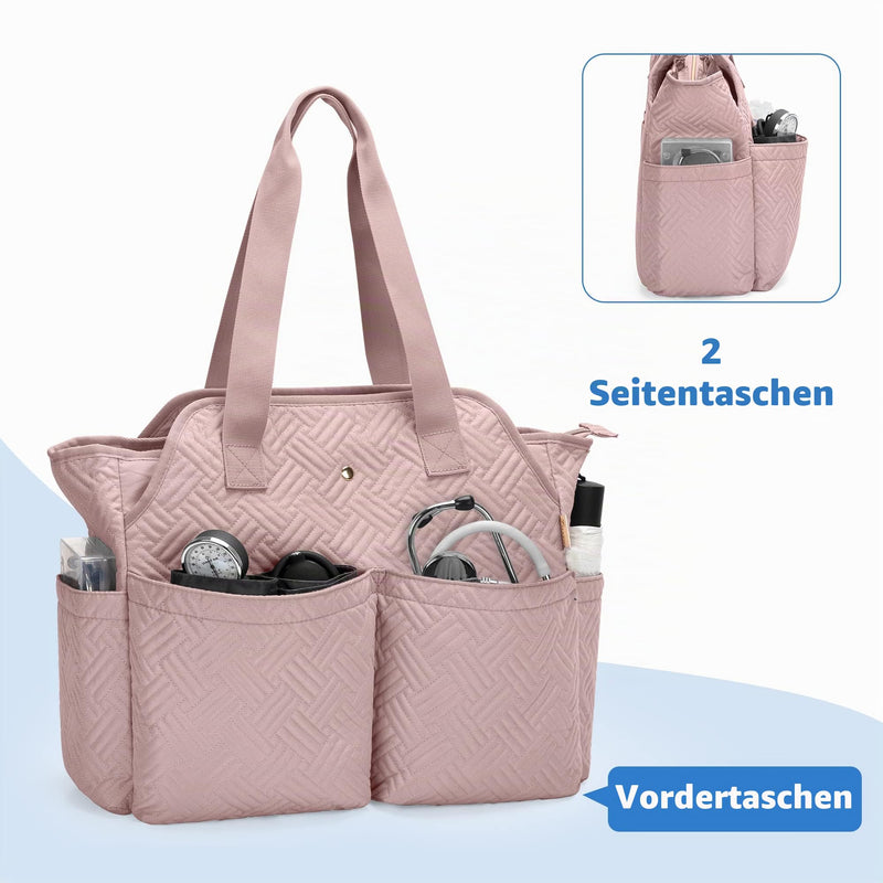 Fasrom Portable Medical Bag First Aid Bag with Laptop Compartment Pink | With padded 15.6 inch laptop compartment, 2 separate layers, 3 pen loops, 4 inner and outer pockets for students