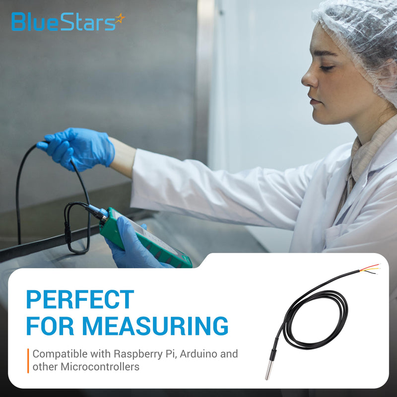 [Australia - AusPower] - BlueStars Pack of 5 DS18B20 1-Wire Temperature Sensor Waterproof Digital Stainless Steel 1m/39.37 inch - Measure Range -55°C to 125°C Used for Arduino Raspberry Pi and Others 