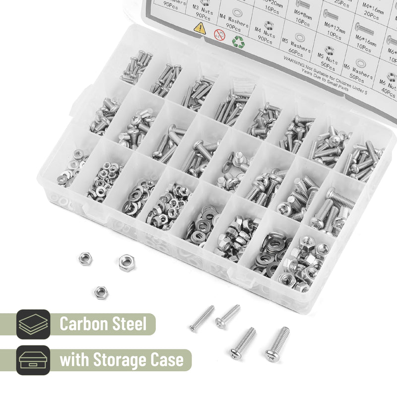 [Australia - AusPower] - Mr. Pen- Nuts and Bolts Assortment Kit, 550 pcs, Carbon Steel M3 M4 M5 Phillips Pan Head Assorted Nuts and Bolts, Machine Screw Assortment Kit with Clear Storage Box 