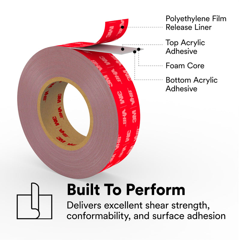 3M VHB Tape 4991, 3/8" x 5 yards, Gray, Double-Sided, Permanent, High Strength, Long-Term Durability