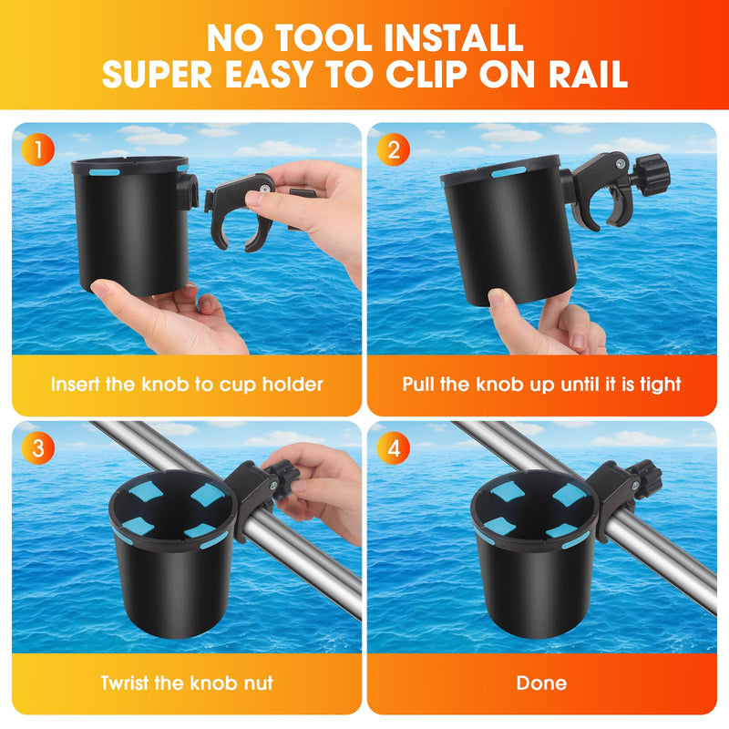 Marine Boat Cup Holder - No Drill Installation for Bimini Top, Rail, Pole, Grab Bar | 360° Adjustable & Anti-Slip Design | Gift for Boat Lovers, PWC, Jet Ski, Seadoo Pack Of 1 All-season