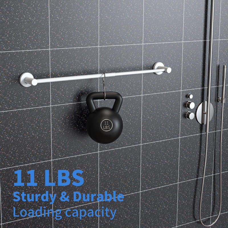 Adjustable Single Bath Towel Bar 16 to 27.6 Inch, ZUEXT Oil Rubbed White Stainless Steel Towel Holder Hanger,Expandable Wall Mount Towel Rail for Bathroom Kitchen,1" Tube Towel Rail Racks w/Hooks White Single Towel Bar 1
