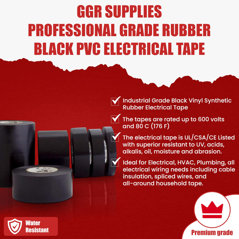 [Australia - AusPower] - GGR Supplies T.R.U. EL7566-AW Professional Grade Rubber Black PVC Electrical Tape, Rated up to 600 Volts and 176 F - UL/CSA/CE Listed Synthetic: 1/2 in. x 66 Ft. (8 Mil) 1/2 in. x 66 ft. (12mm) 