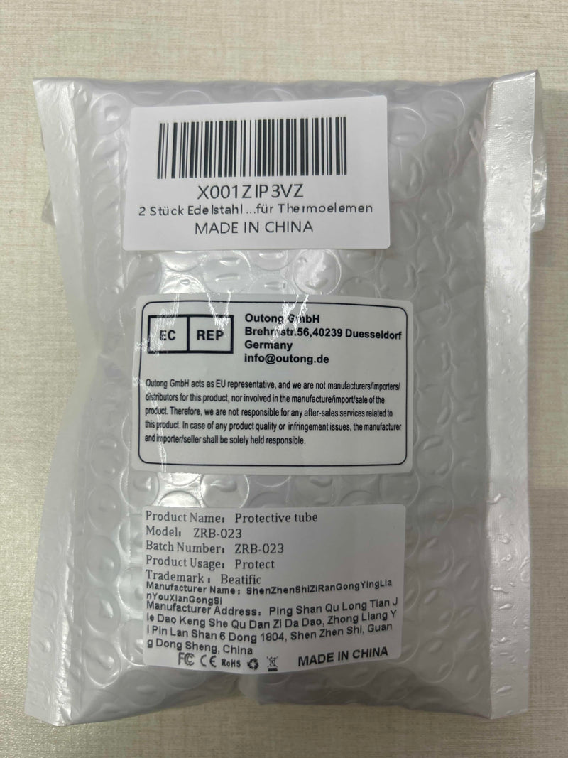 [Australia - AusPower] - 2 x Stainless Steel Immersion Sleeves, G 1/2 Inch Thread for Temperature Sensor, 8 x 200 mm Immersion Sleeves Protective Tube for Temperature Sensors, Immersion Protection Tubes for 200mm 