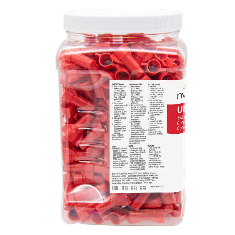 nVent Gardner Bender 16-086L WingGard Ultra Red Twist-On Wire Connectors, 325-Pk Large Jar, 600V-1000V Rated, High-Leverage Wings, Copper to Copper (Formerly: Gardner Bender) 325 Pack 22 - 6 AWG