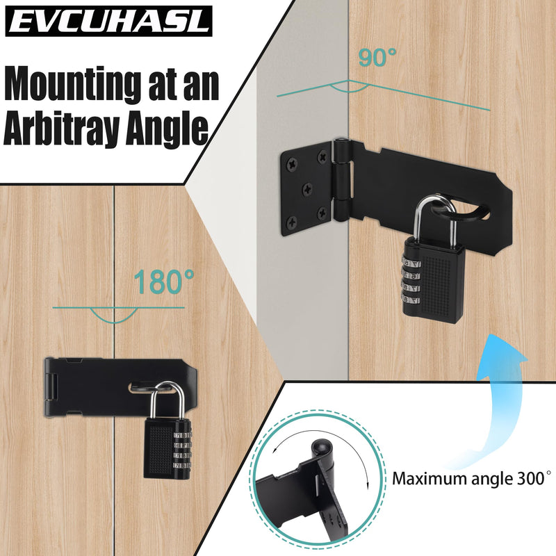 [Australia - AusPower] - Door Lock Hasp Latch, Thicked Design Latch Lock, Stainless Steel Security Packlock Clasp Hasp Lock Latch for Doors, Black Finish with Screws, 1 Pack(4 Inch) 4 Inch 