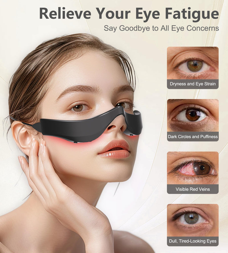 [Australia - AusPower] - Under-Eye Red Light Therapy Glasses, Rechargeable Therapy Device Microcurrent Eye Massager, Eyes Bag Remover for Dark Circles, Eye Bags & Wrinkles Black 