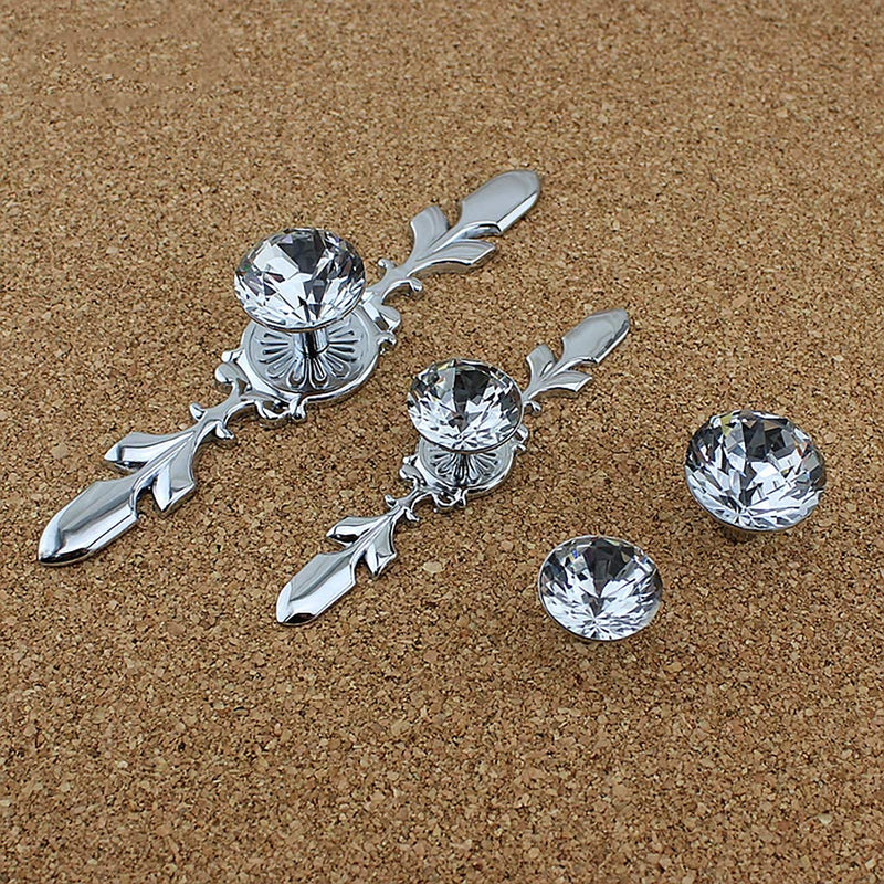 12 Pack Silver Diamond Clear Crystal Glass Decorative Knobs with Plate,Drawer Dresser Knobs Pulls Handles with 3 Kinds of Screws for Kitchen Bathroom Office Decoration (12 Pack, Small, Silver) 12 Pack Small - 4.7inch