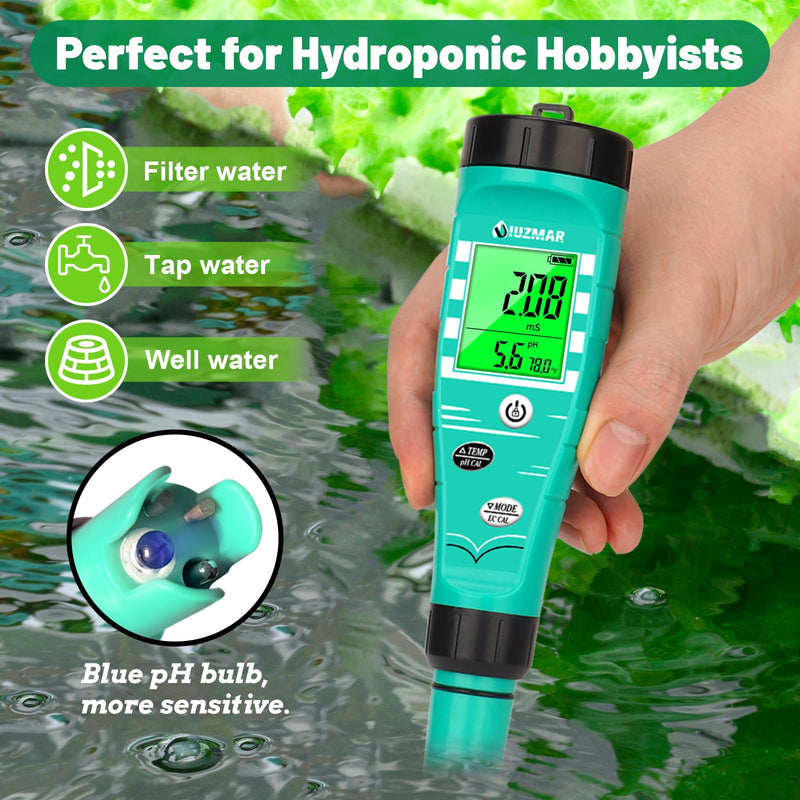 [Australia - AusPower] - UIUZMAR pH Meter for Hydroponics EC pH Monitor pH ppm Tester for hydroponics System Simultaneous Measurement of pH EC TDS Temperature for DWC Setup Hydro Reservoir Tank, Aeroponic Garden 