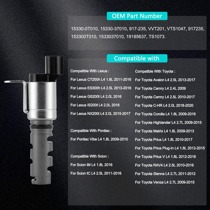 [Australia - AusPower] - 153300T010 OCV Oil Control Variable Valve Timing VVT Solenoid 2PCS For 2009-2020 Toyota Avalon Camry Corolla Highlander Plug-In RAV4 Sienna Venza,For Lexus CT200h ES300h GS200t 2.0L 2.5L 2.7L 
