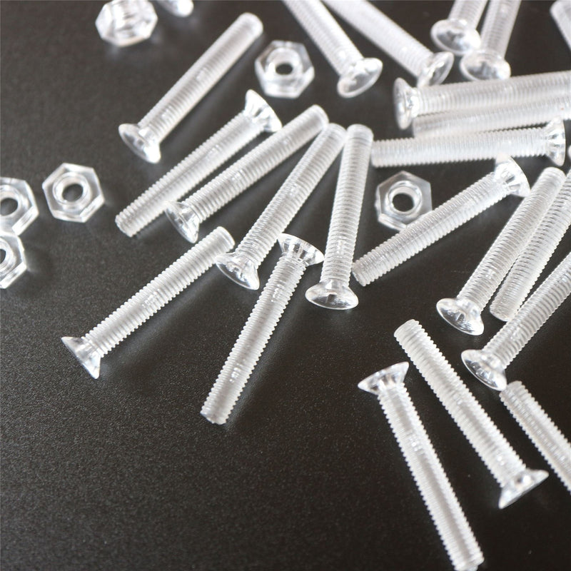 [Australia - AusPower] - 50 x Crosshead Countersunk Screws Nuts and bolts, Transparent Clear Plastic Acrylic, M3 x 20mm - Acrylic Plastic Screws, (3/32 x 25/32 in) 