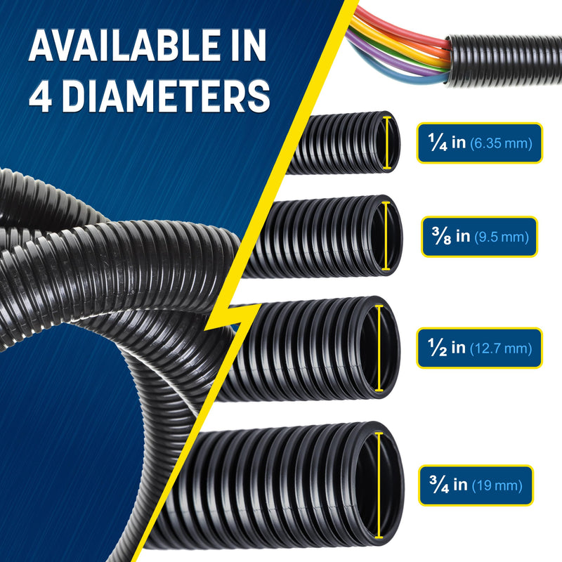 [Australia - AusPower] - GS Power Wire Loom  3/8 Inch x 50 Ft Split Cable Sleeves for Industrial Electrical Wires  High Temperature Cable Conduit 3/8" x 50ft Black 