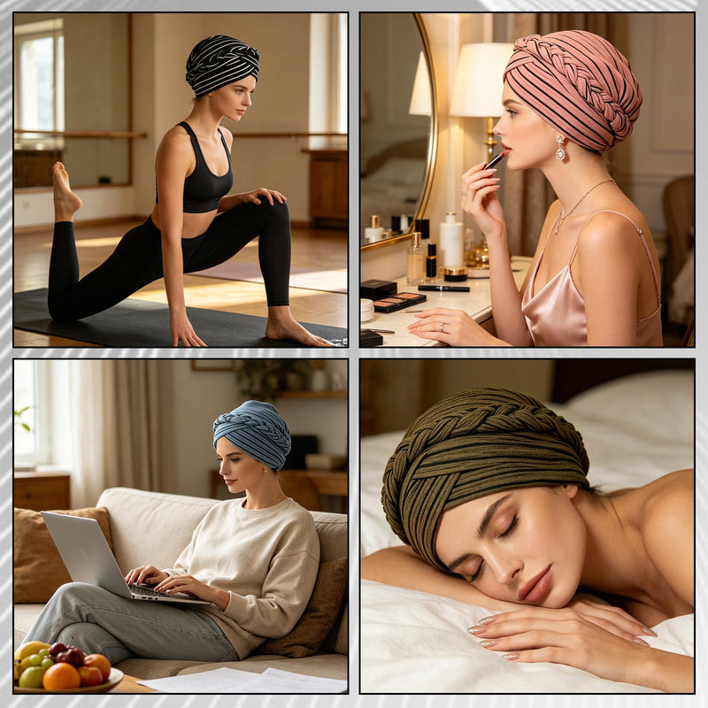 XEPST Afrikanischen Turban, Chemo Kopfbedeckung Damen, Turban Damen Kopftücher für Krebspatienten Kopfbedeckung Olive green, turmeric
