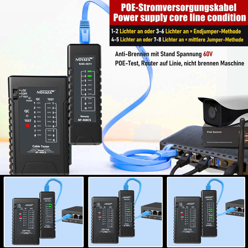 [Australia - AusPower] - NF-468CS Network Cable Tester RJ45/RJ11/CAT5/CAT6/CAT5E/CAT6A/CAT7/POE Test UTP/STP, LAN Cable Tester, Network Ethernet Cable Mapper, Continuity Tester, Telephone Line CAT3, LAN Cable Test Network 