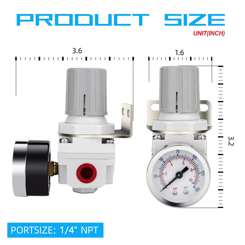 [Australia - AusPower] - NANPU 1/4" NPT Air Regulator for Compressed Air System, 150 psi Steel-Protected Gauge 