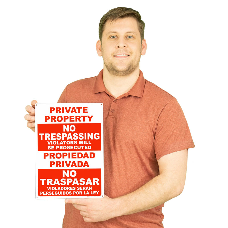 Brimar - 10" x 14" - Bilingual Violators Prosecuted No Trespassing Sign - .040″ Rust-Free Aluminum - Easy Installation - High Visibility 10"x14" Violators Prosecuted (Red)