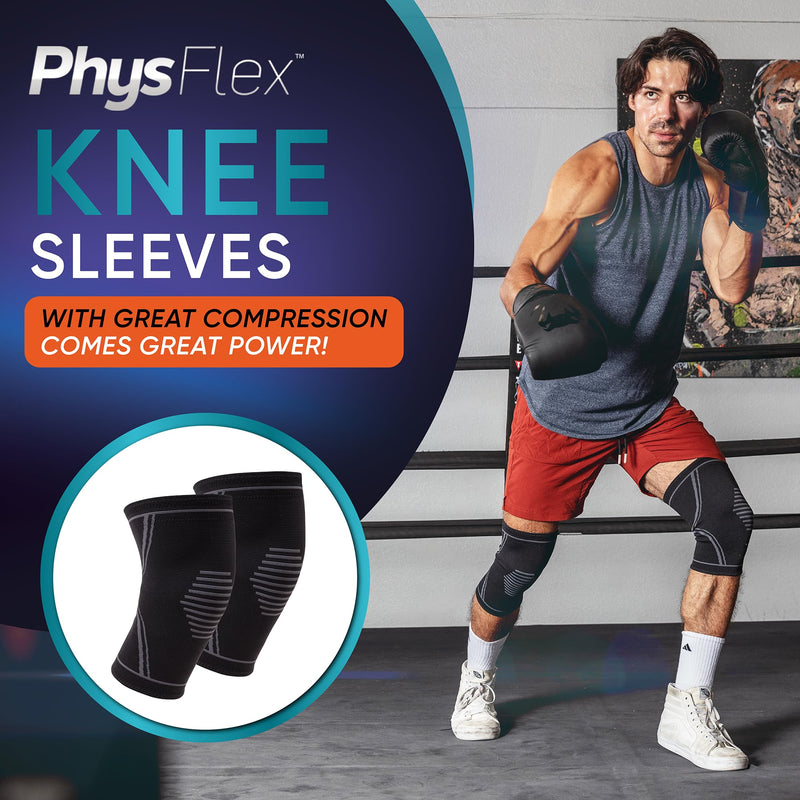 [Australia - AusPower] - Knee Brace for Pain Relief - 2 Pack Knee Compression Sleeves for Men and Women - Support for Weightlifting, Gym, Workout, Volleyball - Meniscus Tear, ACL, Arthritis Medium Black 