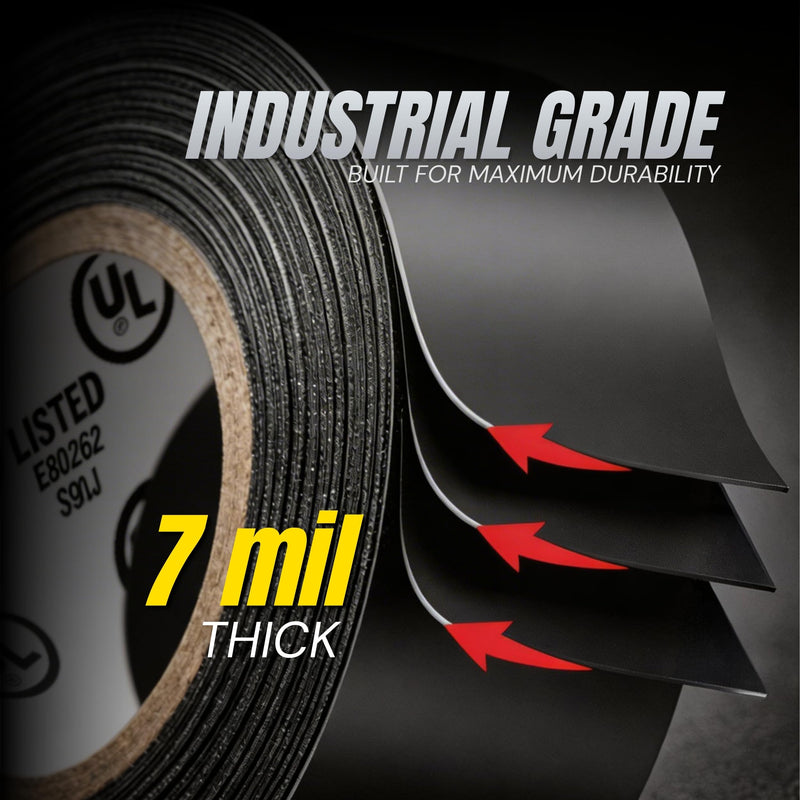 Wide Electrical Tape - Heavy Duty Thick Flame Retardant Black Electrical Tape, Industrial Grade Waterproof PVC Vinyl Roll, 2in x 66ft, 7 Mil, 600V - UL/CSA Listed 1